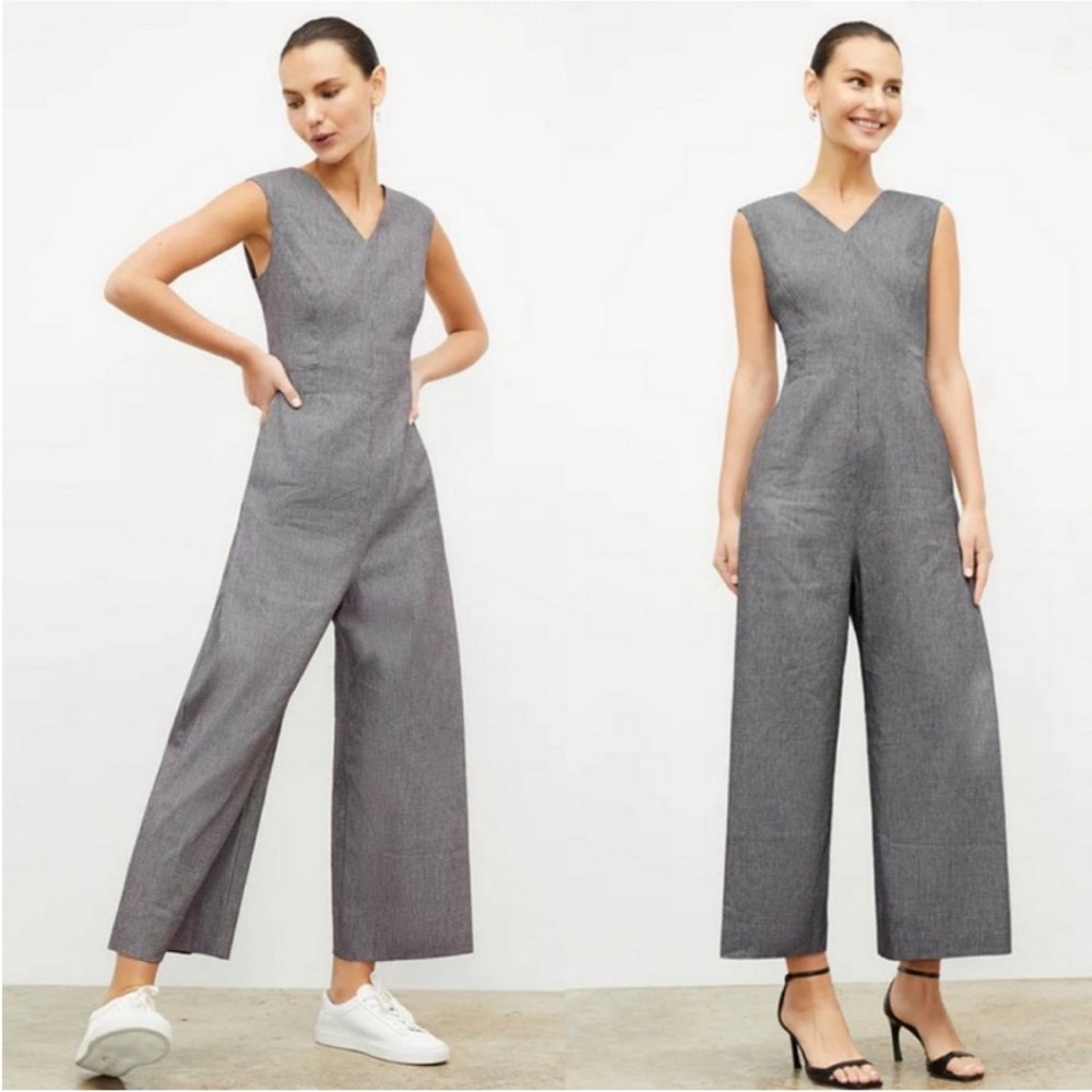 MM Lafleur Demi Jumpsuit in Gingham Linen Black White Size 12